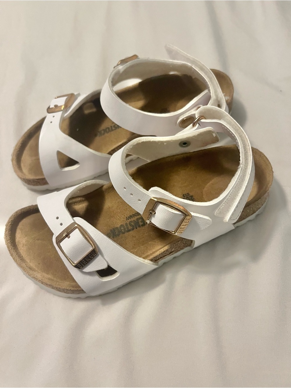 Birkenstock White Kids Double Buckle Sandals with Ankle Strap